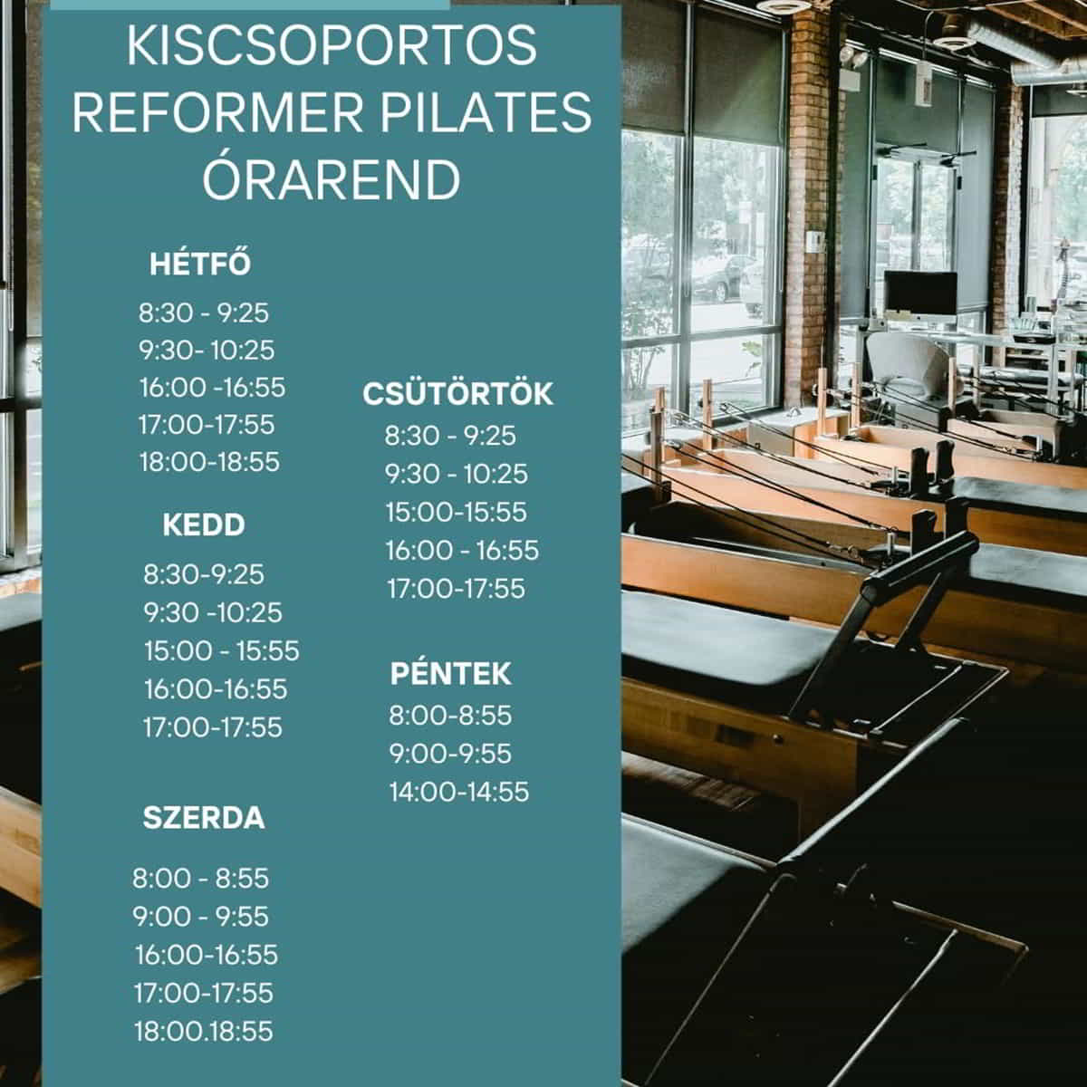 Relax Terápia Pilates Reformer - kicsoportos órarend